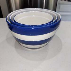 Vintage Dansk Blue and White Striped Nesting Mixing Bowl Set, 3-Piece